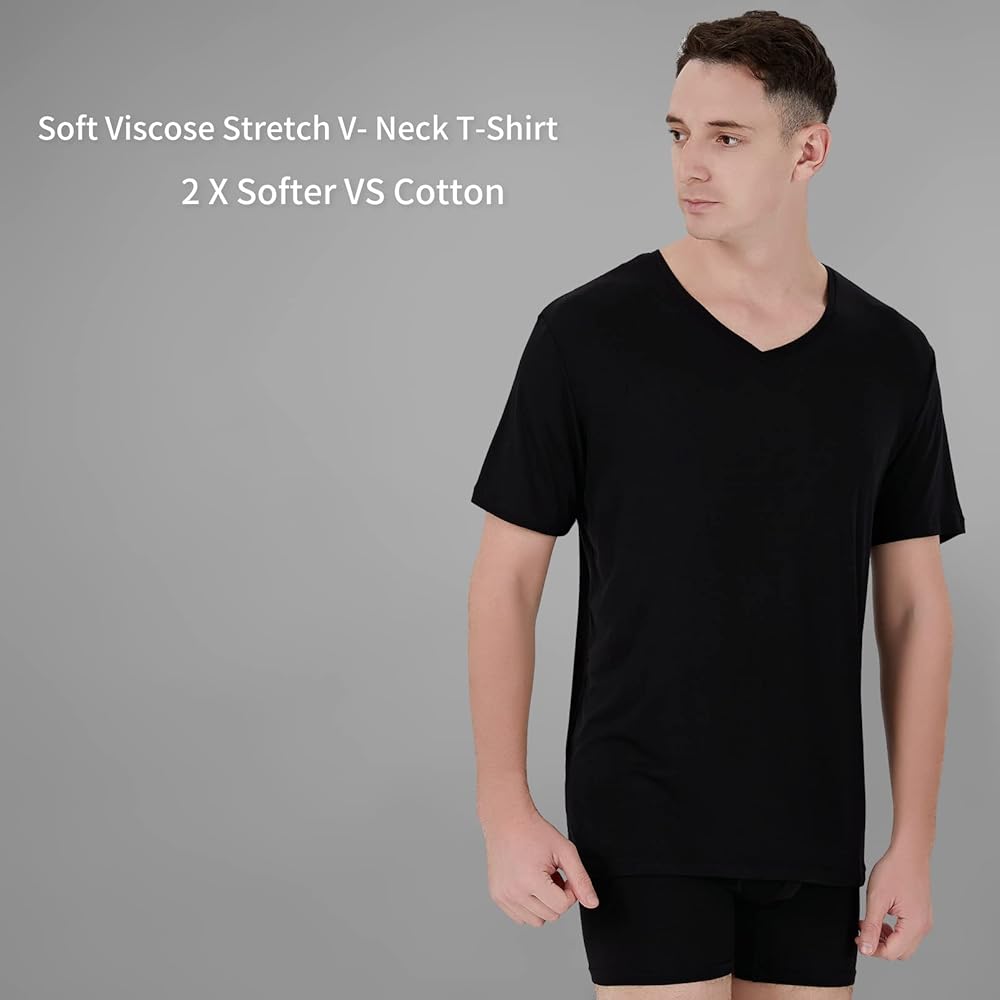 POUDEW Men's Stretch Viscose Moisture-Wicking Tagless V Neck