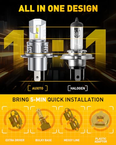 Image of AUXITO H4 Bulb - 900% Brighter Output, 40000LM 6500K Bright White, Simple Plug & Play, 60000Hr+ Long Lifespan, Pack of 2