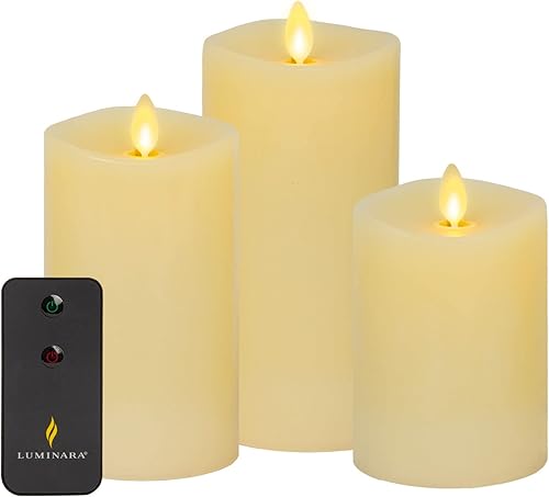 Luminara Velas artificiales realistas de llama móvil  Juego de 3  Borde superior derretido, luces LED que funcionan con pilas, sin perfume, control