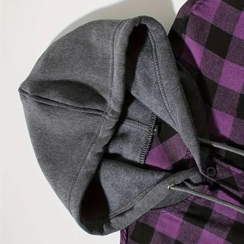 Button Down Plaid Men Shirts Fashion Colorblock Checkered Hoodie Casual Long Sleeve Preppy School Sweatshirt Jacket4