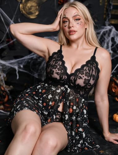 Image of Avidlove Plus Size Lingerie for Women Sexy Open Front Lace Babydoll Dress