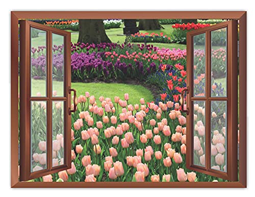 Image of CVANU Creative Window View Home Decor, Beautiful Garden of red Rose Flowers, Removable Window Wall Stickers /Decals for Living Room,Bed Room, Home etc Cv 29
