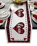 EiLIFET Table Runner Romantic Heart Shapes Rustic Red Black Buffalo Check Plaids Love Valentine's...