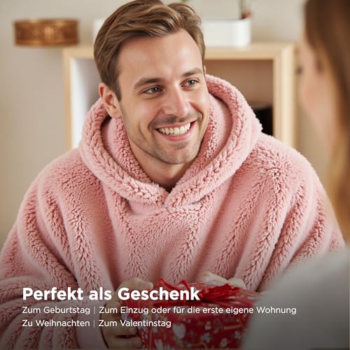BEDSURE Hoodie Decke mit Ärmeln - Kuschelpullover als Geschenke für Frauen - Tragbare Decke zum Anziehen Erwachsene Kuscheldecke mit Ärmeln Weich Warm Geschenke für Freundin Mütter, Rosa 95x85 cm
