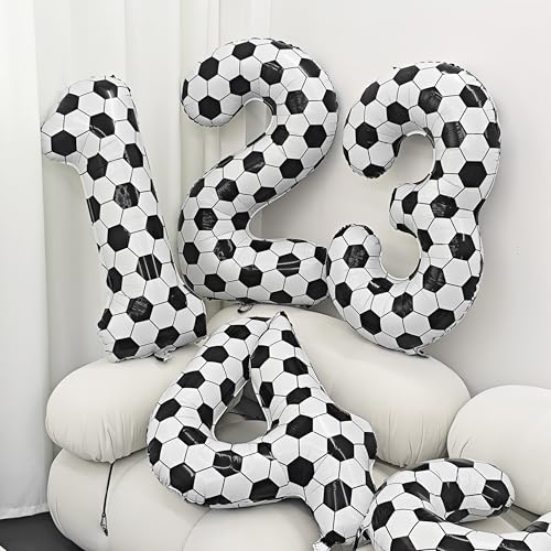 Image of Black White Soccer Number 9 Balloon 9nd Birthday Decoration 40in 9 Balloon | Helium Foil Mylar Balloon World Cup Football Sports Theme Favors for Birthday Party Anniversary Decorations Supplies
