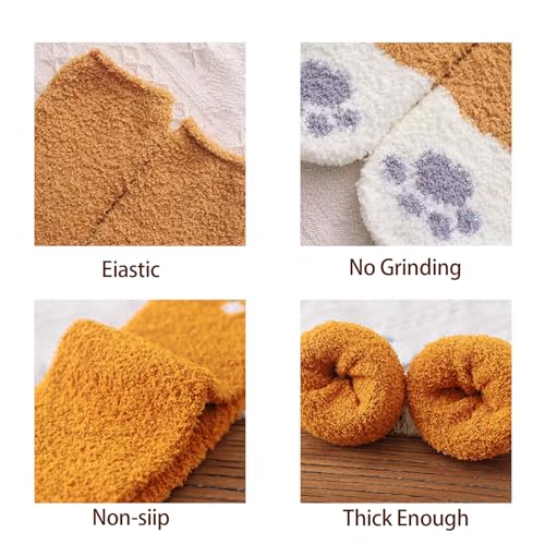 Cute Cat Paw Fuzzy Socks Set, 5 Pairs, Polyester, Assorted Colors，suitable for home wear, outdoor wear, cat's paw socks4