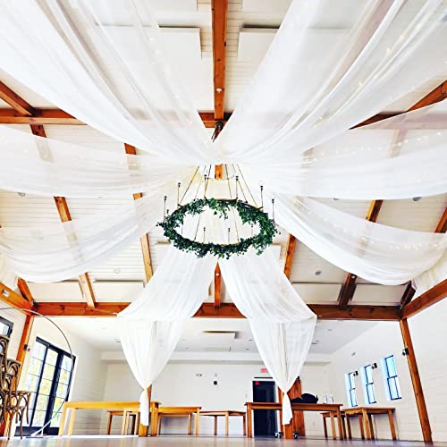 Mokohouse White Ceiling Drapes For Weddings 6 Panels 5Ftx10Ft Wedding Arch Draping Fabric Chiffon Curtain For Party Ceremony Stage Wedding Decoration #TOP6