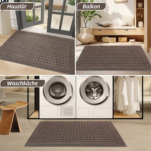 BEQHAUSE Fussmatte Innen, waschbar Fußmatte Innen, rutschfeste Schmutzfangmatte 60x90cm, Teppich Eingangsbereich Innen für Hund, Innenbereich, Haustür, Flur, Braun