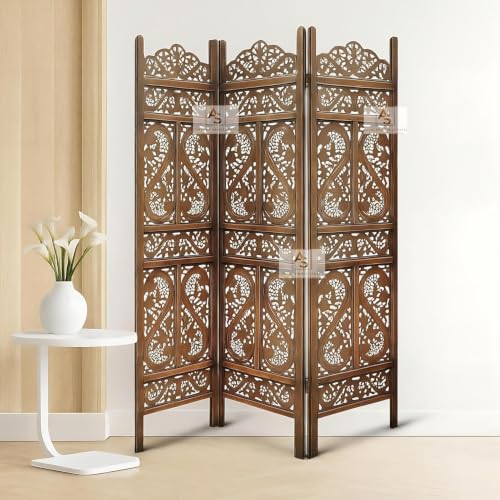 Image of Wooden Partition for Living Room,Divide Wall Room Divider Screen Separator, Wall Panel Divider for Hall | Bedroom |Office | Puja Room | Restaurant S Design 3 Panel with Stand