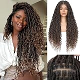 WIGNEE Boho Braided Wig Full Double Lace Front Braided Wig Goddess Faux Locs Wig Pre-Plucked with Baby Hair Embroidery Square Knotless Braided Wigs For Black Women