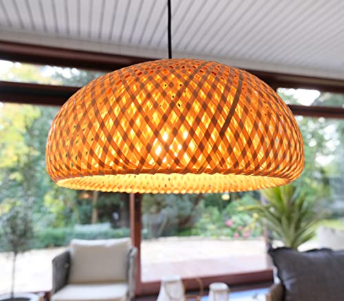 BOURGH Bambus Lampenschirm GROSSETO - Grosser Lampenschirm mit Durchmesser 45 cm incl Fassung Hängelampe Lampe Wohnzimmer - Esstischlampe hängend Pendelleuchte