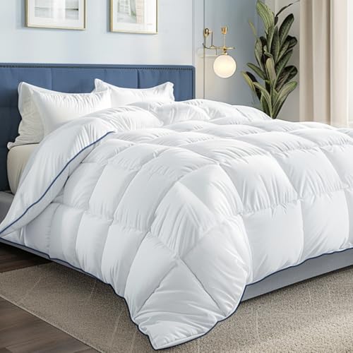Aveallore Hypoallergenic All Season Lightweight Softness Down Comforter, Queen Size (90