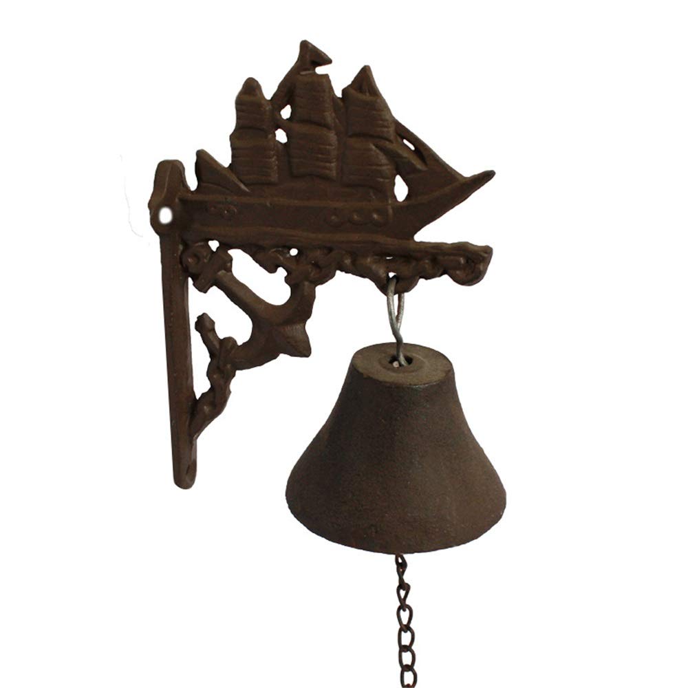 Door Bell Cast Iron Wrought Door Retro Bell Garden Wall Decoration Wall Hanging Wooden