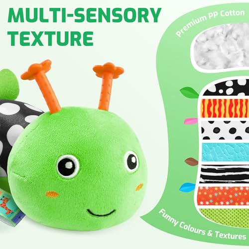 Image of Sumobaby Baby Toys 0-6 6-12 Months, Music Caterpillar Plush Toy with Baby Mirror, Pull String&Crinkle Rattle,Infant Teething Toys,Tummy Time for 0-3-6-12 Month Boys Girls Newborn Gifts (Green-Leaf)