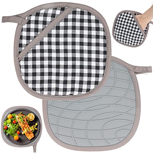 Lot de 2 maniques avec sac, coussinets chauds en silicone et coton, gants de cuisine résistants à la chaleur, maniques antidérapants pour la cuisine et la pâtisserie