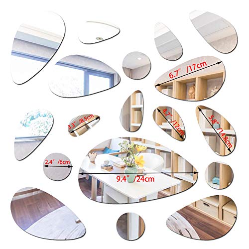 Ttsam 18Pcs Silver Mirror Decals Acrylic Cobblestone Shape Wall Stickers(Not A Real Mirror), Cobblestone Shape Diy Decor For Home Room Bedroom Office Decoration Silver Mirror #TOP5