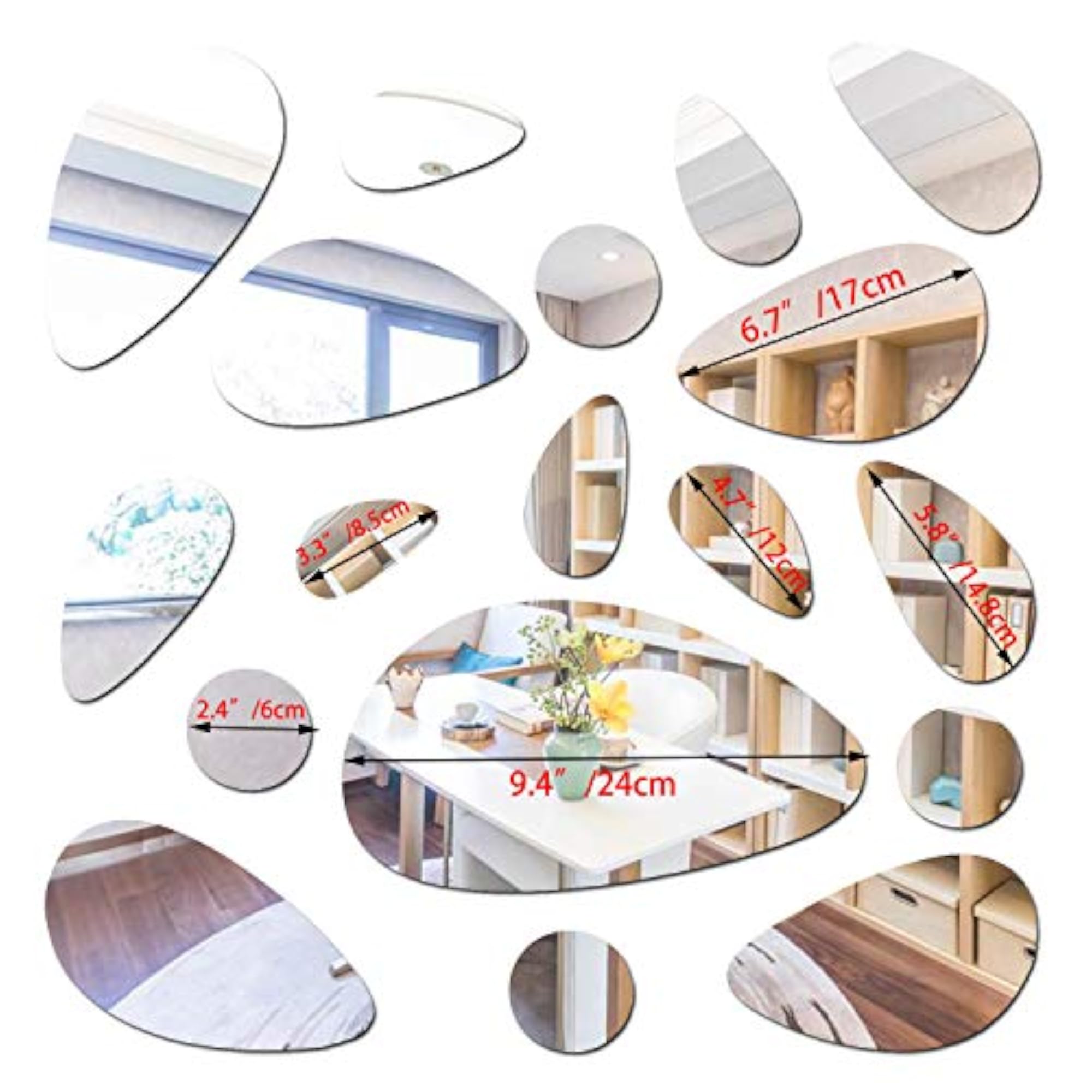 72PCS Silver Mirror Decals for DIY Home Decor