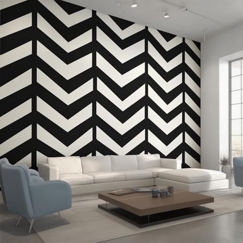 Fresque murale intissé géométrique noir blanc L366 x H254 cm - 6