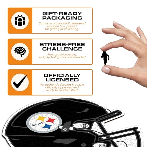 Iconic Puzzles, Pittsburgh Steelers Helmet, Wooden Puzzle officially licensed NFL, 100% sustainable - Image 3