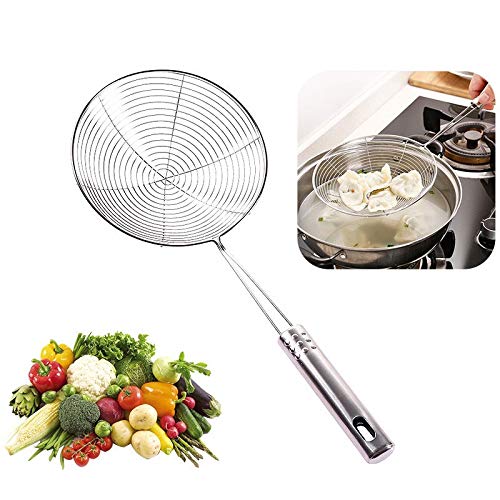 Filtro de Acero Inoxidable con Mango Largo, colador de Cocina, tamiz de Red frita, Cuchara for Bolas de Masa hervida, tamiz de Alimentos, colador de Patatas Fritas de Cocina.