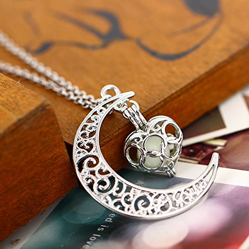Image of El Regalo Glow In The Dark Moon with hanging Heart Pendant Necklace | Frozn Forest Girls Pendant Necklace