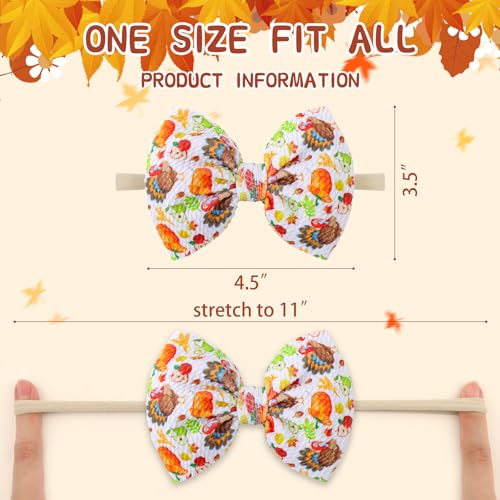 YanJie Thanksgiving Turkey Bows for Baby Girls Fall Headband Bows Thanksgiving Baby Hair Bow Girls Pumpkin Headband Hair Accessories Infant Toddler4