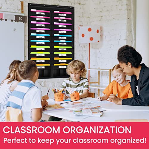 Image of Heavy Duty Storage Pocket Chart for Classroom and Office, Clear Storage Pocket Chart for Files Folder (20+6 Pockets & Nametag)