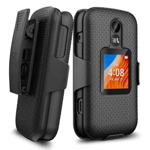 Designed for TCL Flip 2 (Tracfone T408DL) / Unlocked 4058G / Canada 4058E Case with Belt Clip Holster - Kickstand Cover Phone Case - Black