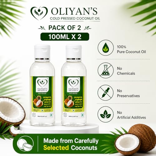 Image of OLIYANS Cold Pressed Coconut Oil Pack of 2 (100ml Each) | 100% Natural | For Hair, Skin & Cooking | Total 200ml