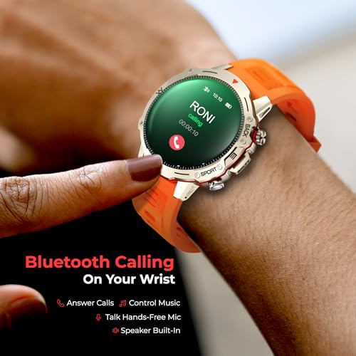Image of Nervfit Blaze Smartwatch 1.4 inch LED Display, Bluetooth Calling, IP67 Waterproof, Heart Rate & SpO2 Monitor, Sleep & Stress Tracking, 7-Day Battery, Fitness & Sports Modes (Vibrant Gold)
