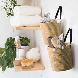 2 Pack Hanging Basket, Small Wall Baskets for Organizing, Wicker Boho Wall Decor Set, Indoor Hanging Plant Holder, Rattan Woven Organizer for Home Decor, Farmhouse Storage Bin, Jute 2 Pack Hanging Basket Small Wall Baskets for Organizing Wicker Boho Wall Decor Set Indoor Hanging Plant Holder Rattan Woven Organizer for Home Decor Farmhouse Storage Bin Jute