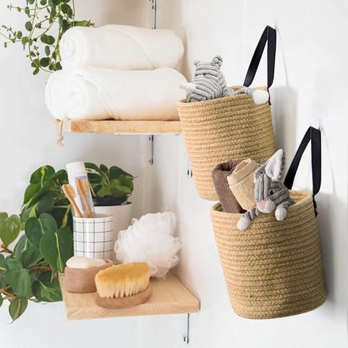 2-Pack-Hanging-Basket-Small-Wall-Baskets-for-Organizing-Wicker-Boho-Wall-Decor-Set-Indoor-Hanging-Plant-Holder-Rattan-Woven-Organizer-for-Home-Decor-Farmhouse-Storage-Bin-Jute 2 Pack Hanging Basket Small Wall Baskets for Organizing Wicker Boho Wall Decor Set Indoor Hanging Plant Holder Rattan Woven Organizer for Home Decor Farmhouse Storage Bin Jute