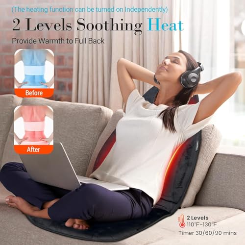 Image of Back Massager with Heat, Massage Chair Pad with 5 Vibrating Modes, 2 Heat Levels Electric Massage Seat Cushion, Massage Pad for Back Pain Relief, Birthday Gifts for Men Husband Him Dad Mom Her