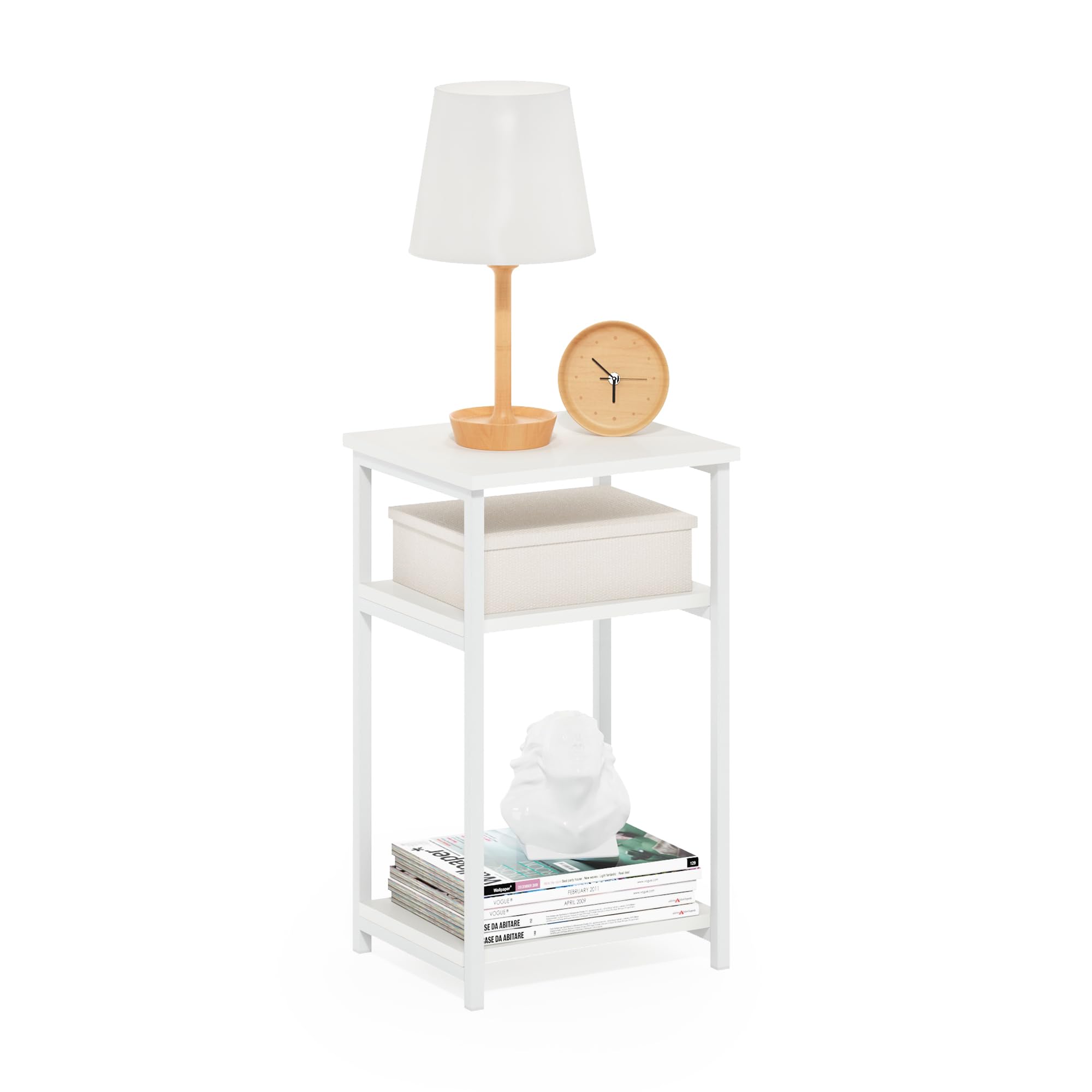 Furinno JUST Side Table 3-Tier Metal Frame Modern End Table with Open Shelf Night Stand Bedside Table for