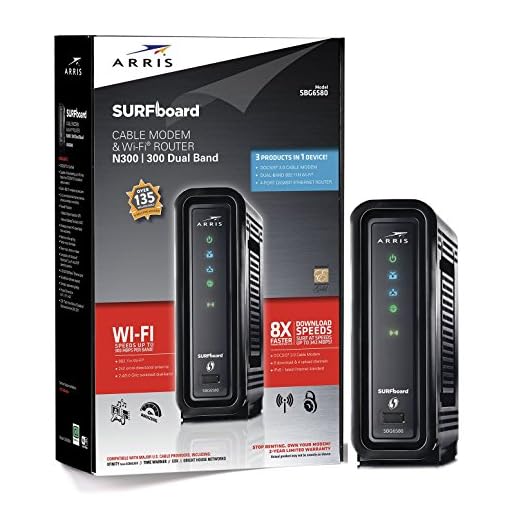 ARRIS SURFboard SBG6580 DOCSIS 3.0 Cable Modem/ Wi-Fi N300 2.4Ghz + N300 5GHz Dual Band Router - Retail Packaging Black (570763-006-00)