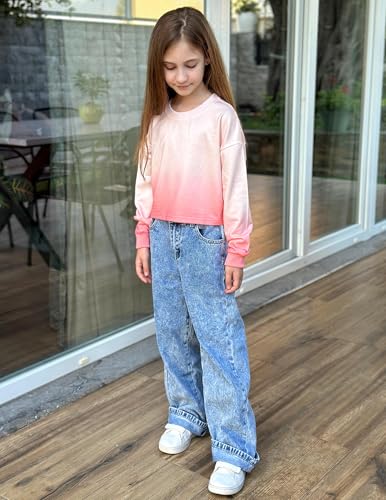 Image of Arshiner Girls Crop Tops Kids Long Sleeve Pullover Sweatshirts Girls Cropped Crewneck Sweatshirt for Teen Girl