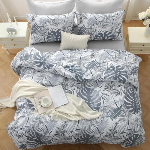 Image of MUXHOMO Black&Grey Bed in a Bag Queen 7 Pieces, Queen Comforter Set Reversible Botanical Flowers Design, Ultra Soft & Breathable Bedding Sets with Comforter, Sheets, Pillowcases & Shams