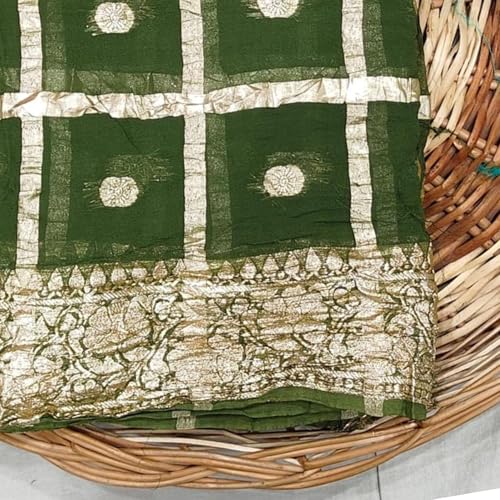 Image of Women's Pure Viscose Georgette Checks Zari Fabric Jaipuri Saree with Matching Blouse