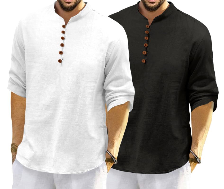 Image of ROYALSCOUT Men's Cotton Polyester Blend Solid Regular Fit Full Sleeve Short Kurta | Ethnic, Lightweight Summer Kurta for Daily & Occasion Use