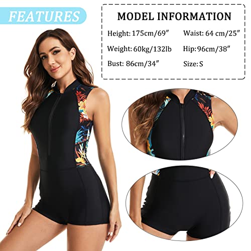 FEOYA Women's One Piece Swimsuit Casual Sleeveless/Long Sleeve Zip Front Rash Guard 2023 S-XXL2