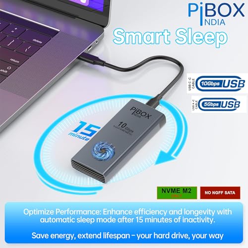 Image of PiBOX India NVME M2 Enclosure Fan, SSD Enclosure - USB 3.2 10Gbps, Tool-Free M.2 NVMe Case, PCI-E NVMe Reader, USB-C, Supports M & B&M Keys, 2230 /2242 /2260 /2280 SSDs Powerful, RTL9210CN