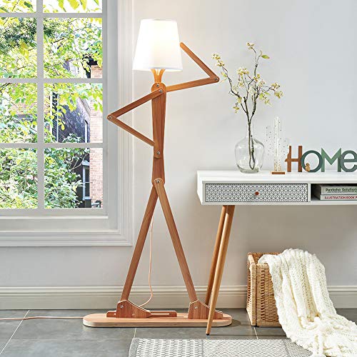 Hroome Cool Tall Floor Lamp For Living Room Bedroom Farmhouse - Corner Decorative Reading Standing Light Wood Creative Swing Arm Arc Design Gift For Kids/Boys/Girls Bedside - With Led Bulb (Ash) #TOP2