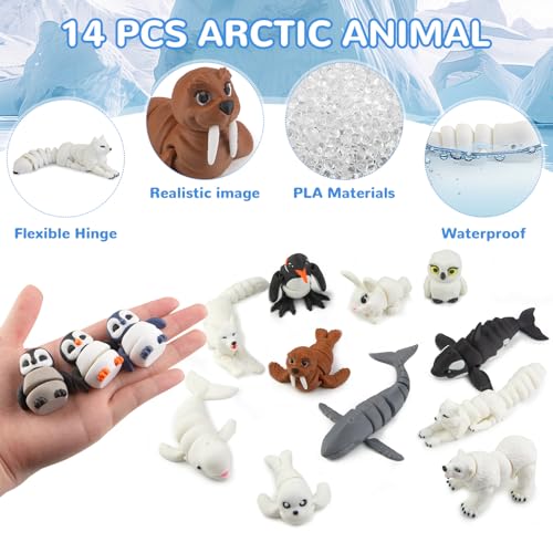 Image of 14PCS 3D Printed Arctic Animals Figurines Toys, Realistic Polar Animal Toy