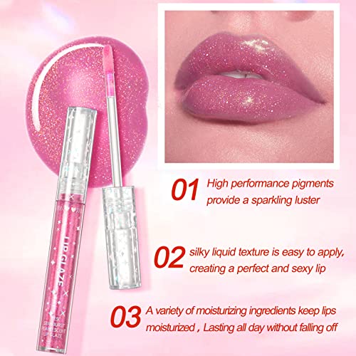 Long-Lasting Glitter Glossy Lip Gloss - Waterproof Mirror Pearl Lustre Liquid Lipsticks - High Pigmented Metal Quick Drying Non Stick Cup Colorful Liquid Lipsticks - Women's Daily Long Wear Lipstick (04) #TOP2