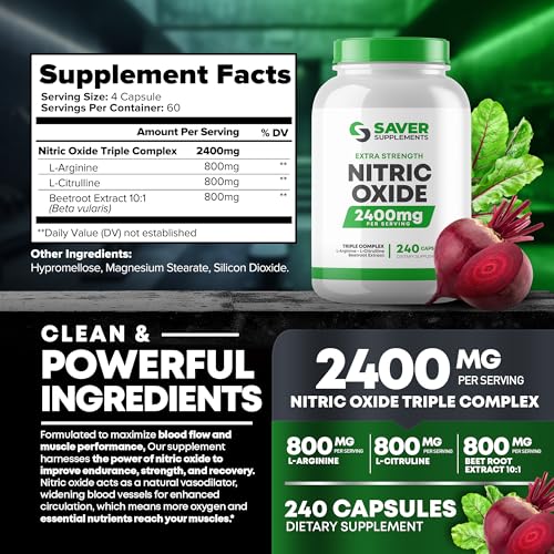 Image of Nitric Oxide Supplement 2400mg with L-Arginine, L-Citrulline and Beet Root Extract, 240 Capsules