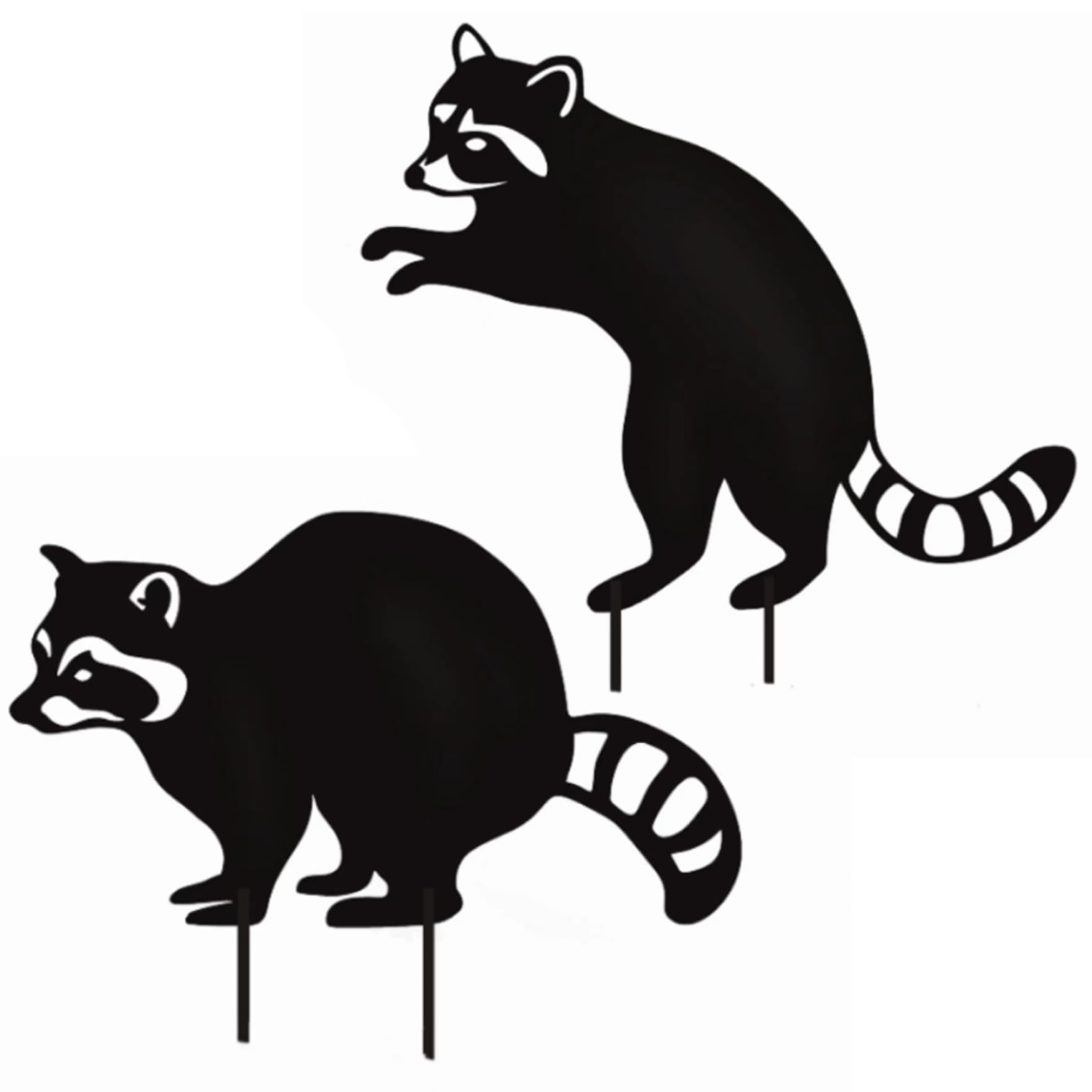 Eeetiscna 2 Pack Decorative Garden Stakes Raccoon Metal Garden Statues Stakes Black Silhouette Animals Outdoor Sculpture for Yard Lawn Decor