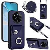 Funda para Honor 400 Lite con Cuerda，Carcasa Honor 400 Lite con Correa Colgante Ajustable Collar,Case con Ranura para Tarjetas,360 Anillo función de Soporte Cubierta -Azul