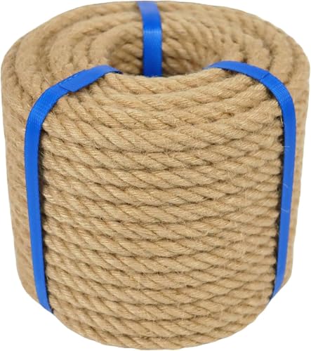 Cuerda de yute natural de 1/2 pulgada, cuerda de cáñamo de 200 pies de grosor, 4 hebras trenzadas de manila para manualidades, poste rascador de gatos, jardinería, decoración del hogar, uso en