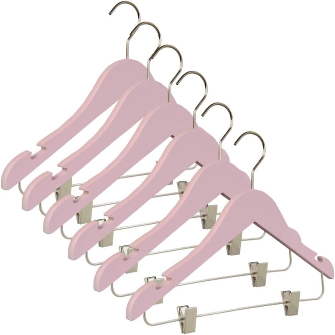 Children's Clothes Hangers 8-Pack Wooden Clip Hangers for Kids 3-7 Years Old Pink Finish Closet Organizers - Pink