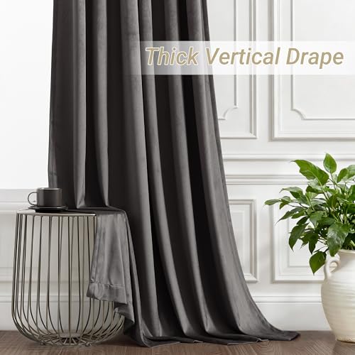 Jolilight Pinch Pleated Dark Grey Velvet Curtains for Living Room Modern Elegant Plush Velvet Luxury Fabric Room Darkening Window Drapes Bedroom Curtain 40x120 by Jolilight - Used condition - Image 5